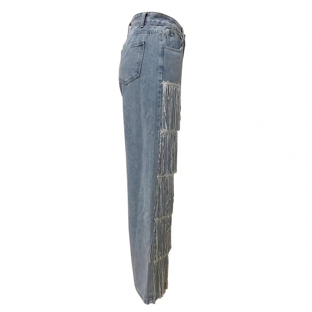 High-Waist Fringe Denim Jeans | Statement Wide-Leg (black) - Picture 4 of 5